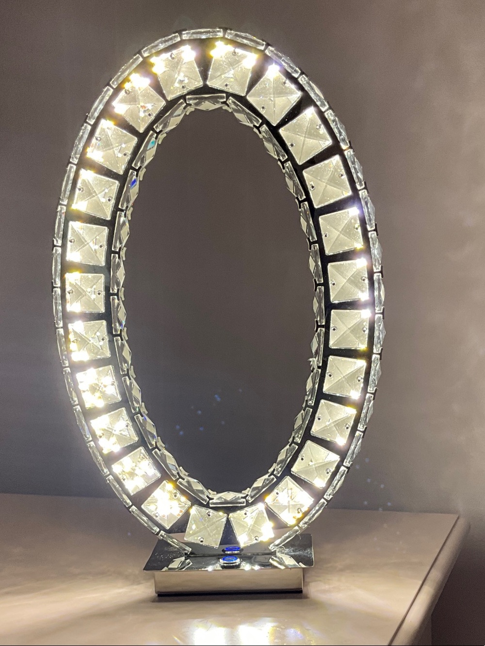 Crystal Oval LED Accent Mirror Lamp - Silver